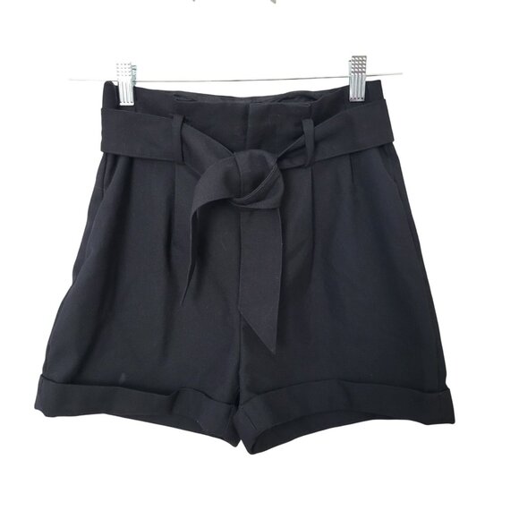 Madewell 1937 High Waist Sash Paperbag Wool Blend Belted Shorts Size 0 Black - Picture 1 of 8